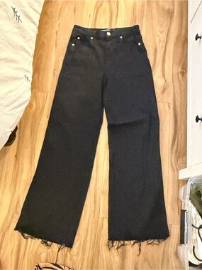 AMO Black Wide-Leg Jeans with Raw Hem